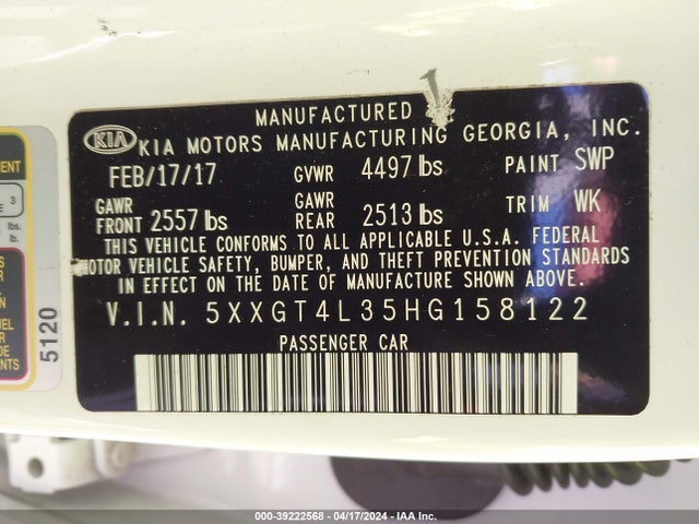 KIA Optima Lx 2017 5XXGT4L35HG158122 Image 9