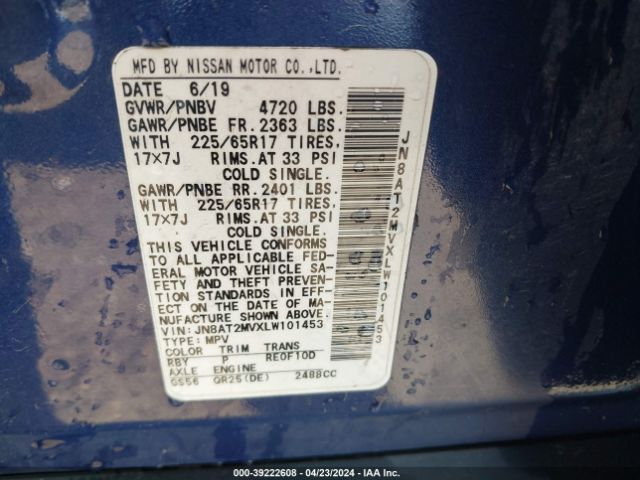 JN8AT2MVXLW101453 Nissan Rogue Sv Intelligent Awd