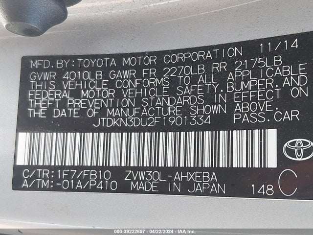 Toyota Prius Three 2015 JTDKN3DU2F1901334 Image 9