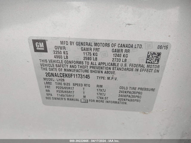 Chevrolet Equinox 2lt 2015 2GNALCEK6F1173145 Image 9