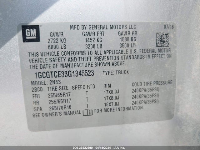 Chevrolet Colorado Lt 2016 1GCGTCE33G1345523 Image 9