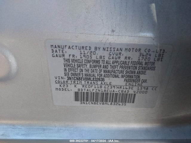 Nissan Versa Sv Xtronic Cvt 2021 3N1CN8EV8ML832635 Image 9