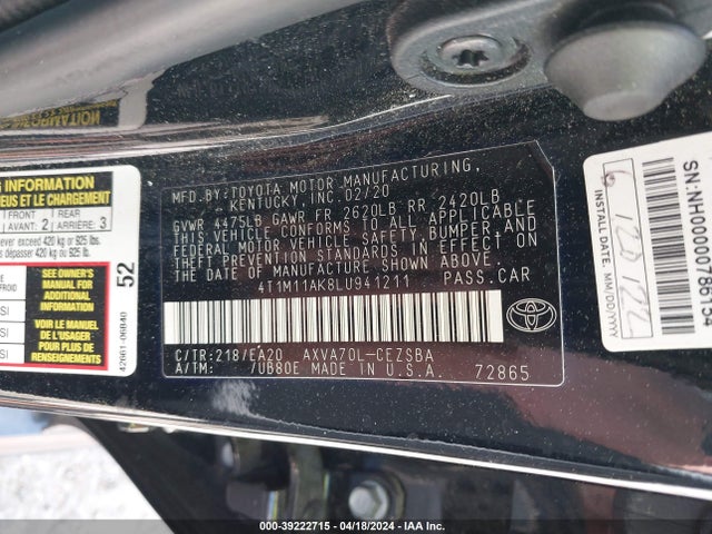 Toyota CAMRY SE 2020 4T1M11AK8LU941211 Image 9