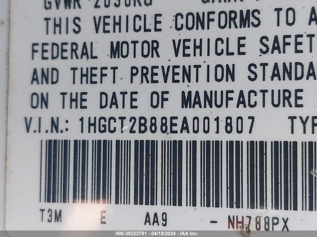 Honda Accord Ex-l V-6 2014 1HGCT2B88EA001807 Image 9