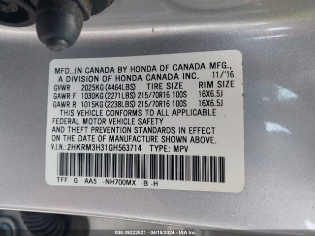 Honda CR-V LX 2016 2HKRM3H31GH563714 Image 9