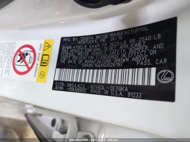 Lexus ES 350 2016 58ABK1GG4GU026197 Image 9
