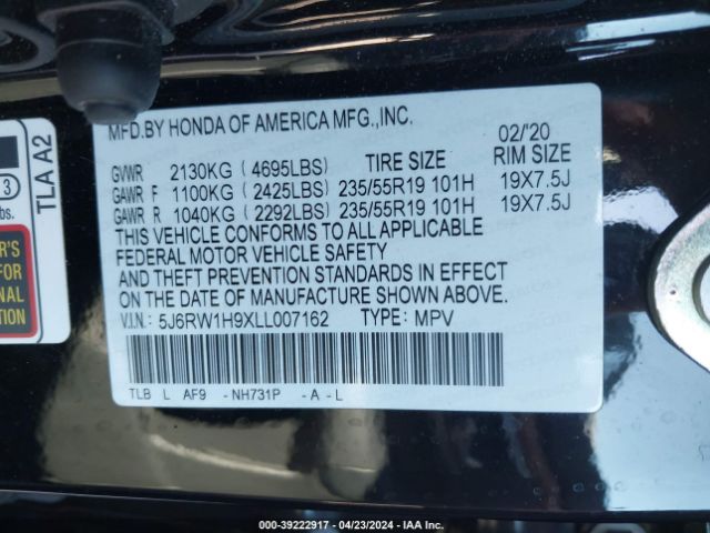 5J6RW1H9XLL007162 Honda Cr-v 2wd Touring
