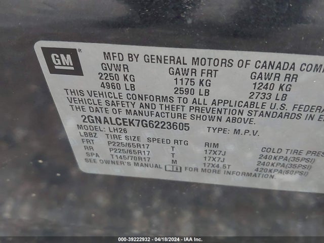 Chevrolet EQUINOX LT 2016 2GNALCEK7G6223605 Image 9