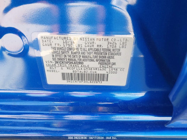 Nissan Versa 1.6 Sv 2017 3N1CN7AP3HL822893 Image 9