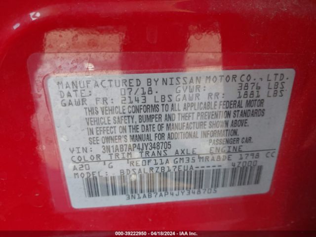 3N1AB7AP4JY348705 Nissan SENTRA SR