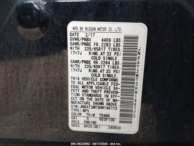 Nissan ROGUE S 2017 JN8AT2MT3HW146773 Image 9