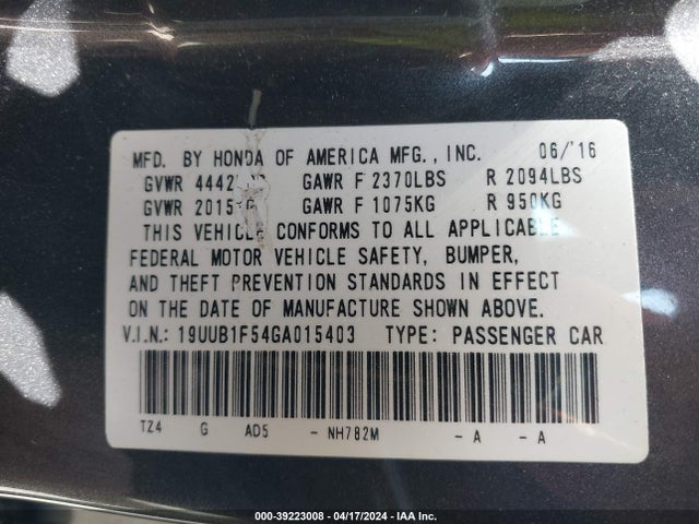 19UUB1F54GA015403 Acura TLX TECH