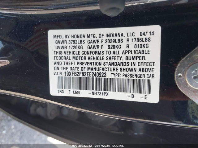 Honda CIVIC EX 2014 19XFB2F82EE240923 Image 9