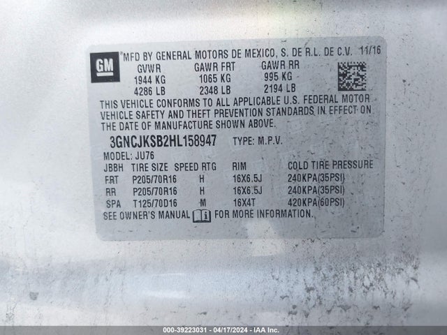 Chevrolet TRAX LS 2017 3GNCJKSB2HL158947 Image 9