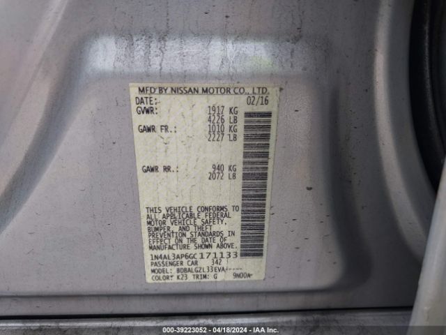 1N4AL3AP6GC171133 Nissan Altima 2.5/2.5 S/2.5 Sl/2.5 Sr/2.5 Sv