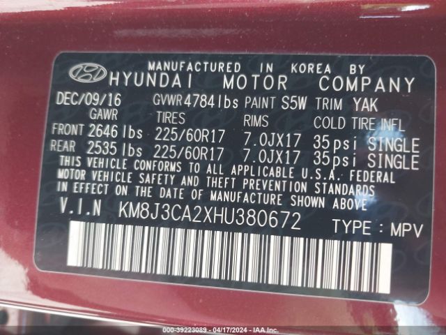 KM8J3CA2XHU380672 Hyundai Tucson Eco