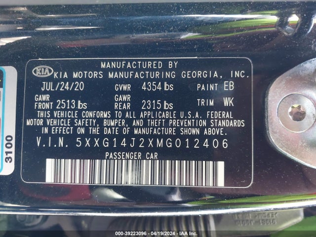 KIA K5 LXS 2021 5XXG14J2XMG012406 Image 9