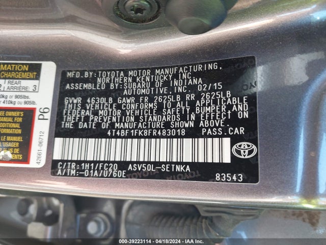Toyota CAMRY LE 2015 4T4BF1FK8FR483018 Image 9