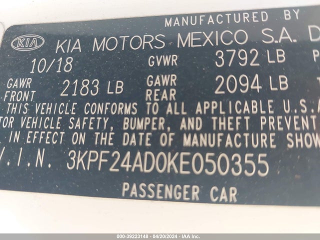 KIA Forte Lxs 2019 3KPF24AD0KE050355 Image 9