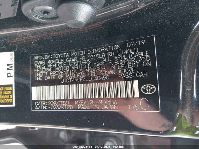 Toyota Corolla Xse 2020 JTDT4RCE4LJ040450 Image 9