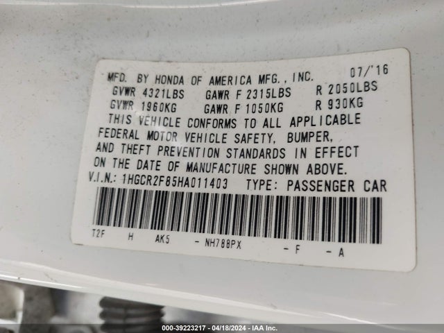 Honda Accord Ex-l 2017 1HGCR2F85HA011403 Image 9