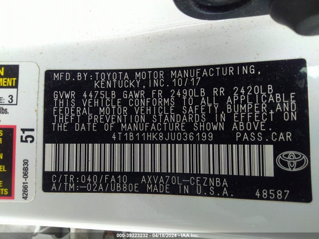 Toyota CAMRY LE 2018 4T1B11HK8JU036199 Image 9