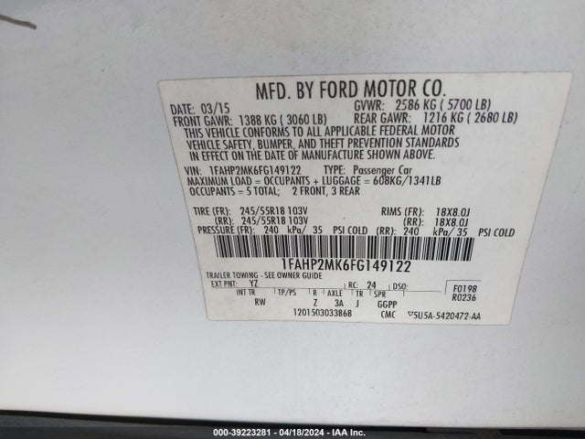 Ford Police Interceptor 2015 1FAHP2MK6FG149122 Image 9