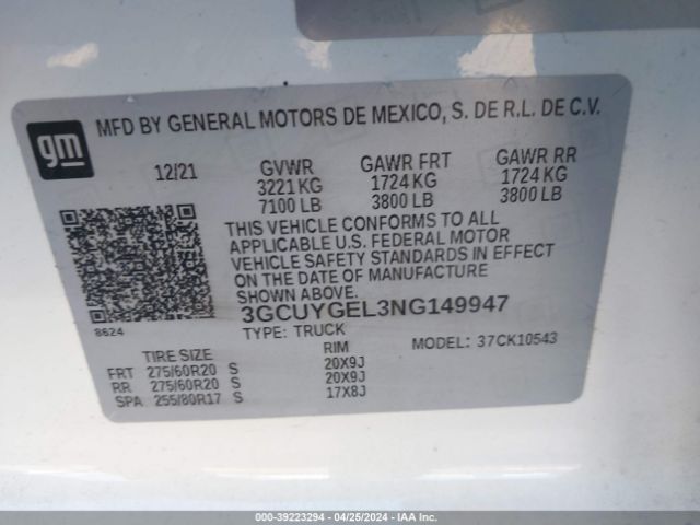 3GCUYGEL3NG149947 Chevrolet Silverado 1500 Ltd 4wd  Short Bed Ltz