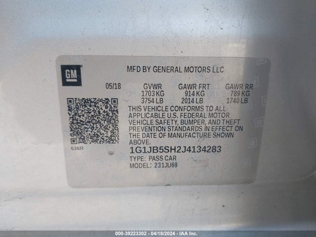 Chevrolet Sonic Ls Auto 2018 1G1JB5SH2J4134283 Image 9