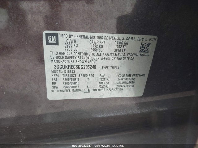 Chevrolet Silverado 1500 2lt 2016 3GCUKREC6GG205248 Image 9