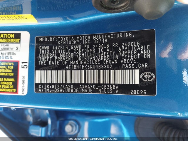 Toyota CAMRY LE 2019 4T1B11HK5KU163302 Image 9