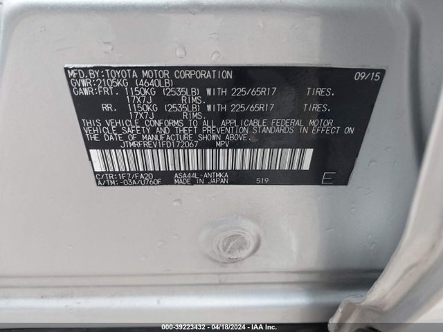 Toyota Rav4 Xle 2015 JTMRFREV1FD172067 Image 9