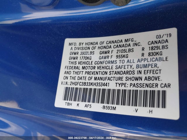Honda CIVIC EX 2019 2HGFC3B33KH353441 Image 9