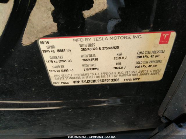 5YJXCBE25GF013365 Tesla Model X 60d/70d/75d/90d/p100d