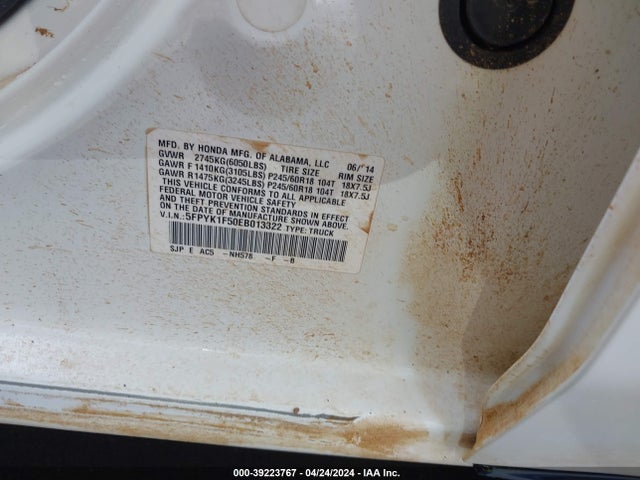 Honda Ridgeline Rtl 2014 5FPYK1F50EB013322 Image 9