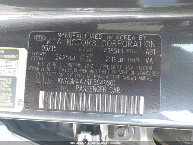 KIA Optima Lx 2015 KNAGM4A74F5649301 Image 9