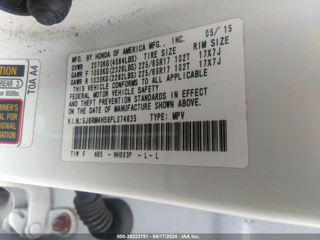 Honda CR-V EX 2015 5J6RM4H59FL074635 Image 9