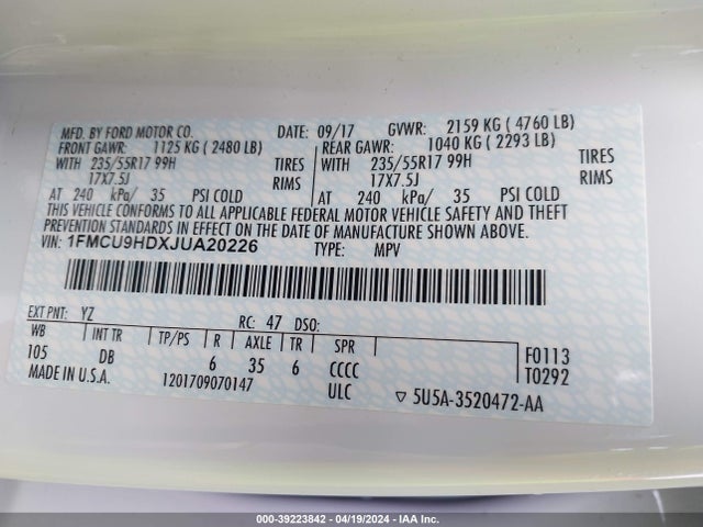Ford ESCAPE SEL 2018 1FMCU9HDXJUA20226 Image 9