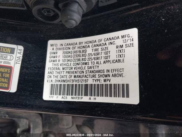 Honda Cr-v Ex-l 2015 2HKRM3H73FH512197 Image 9