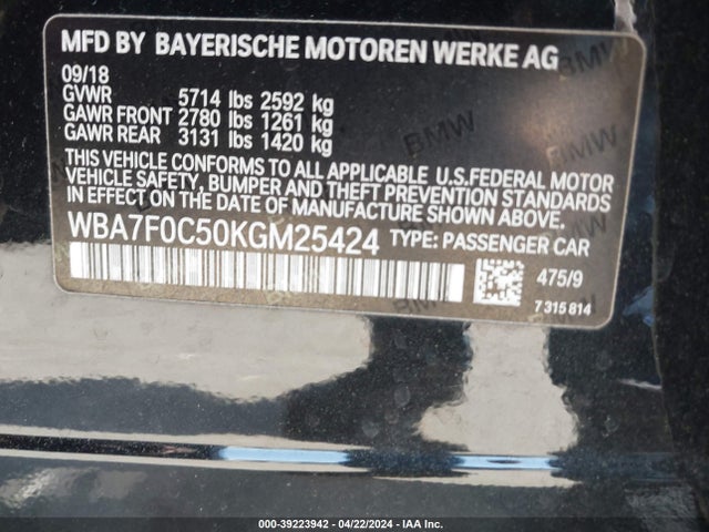 WBA7F0C50KGM25424 BMW 750i