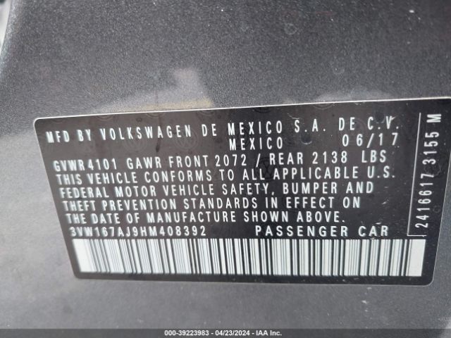 3VW167AJ9HM408392 Volkswagen Jetta 1.4t S