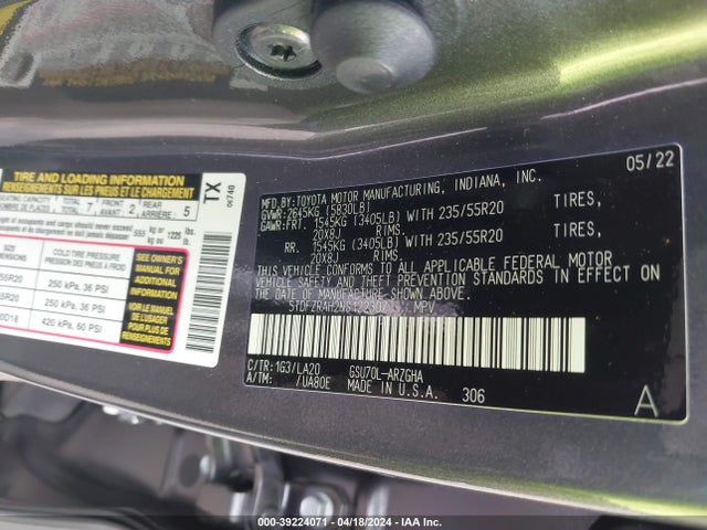 Toyota Highlander Platinum 2022 5TDFZRAH2NS122307 Image 9