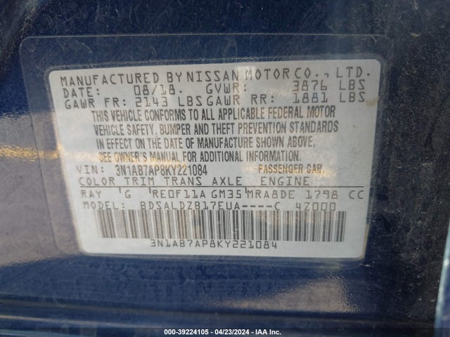 Nissan SENTRA SV 2019 3N1AB7AP8KY221084 Image 9