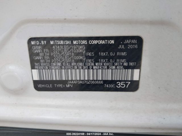 JA4AP3AU7GZ060666 Mitsubishi Outlander Sport 2.0 Es