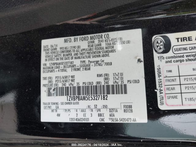 1ZVBP8AM5E5327182 Ford Mustang V6 Premium