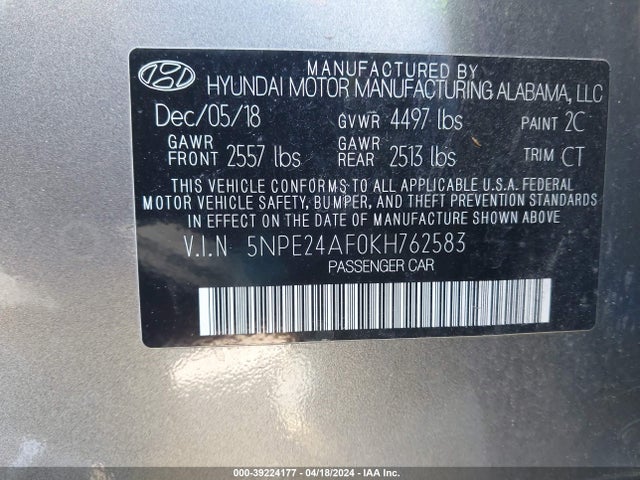Hyundai SONATA SE 2019 5NPE24AF0KH762583 Image 9