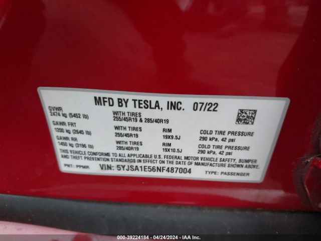 5YJSA1E56NF487004 Tesla Model S Dual Motor All-wheel Drive