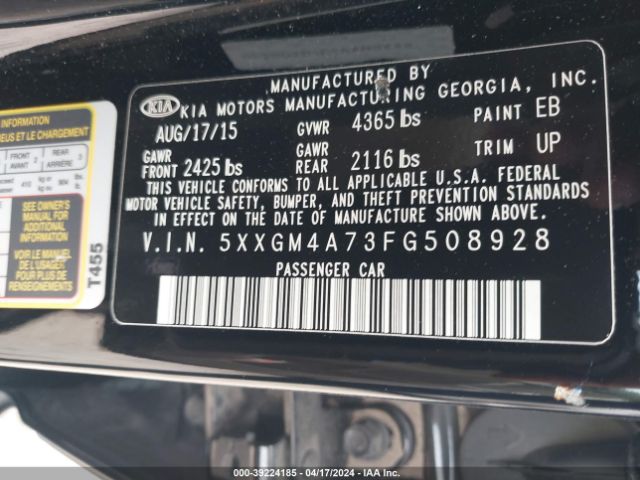 5XXGM4A73FG508928 KIA Optima Lx