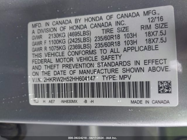 2HKRW2H52HH604147 Honda CR-V EX