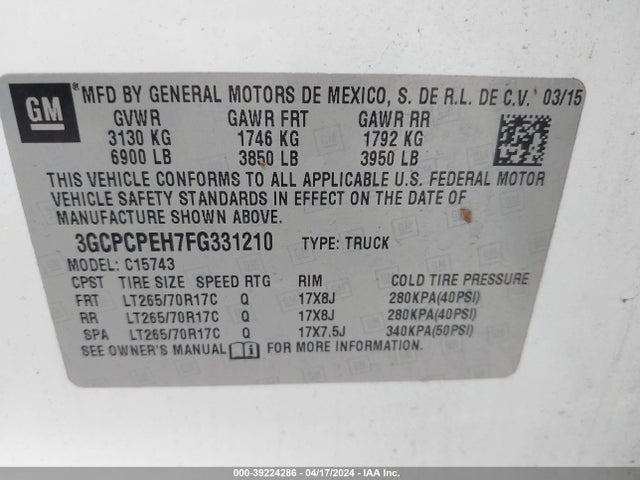 Chevrolet Silverado 1500 Wt 2015 3GCPCPEH7FG331210 Image 9